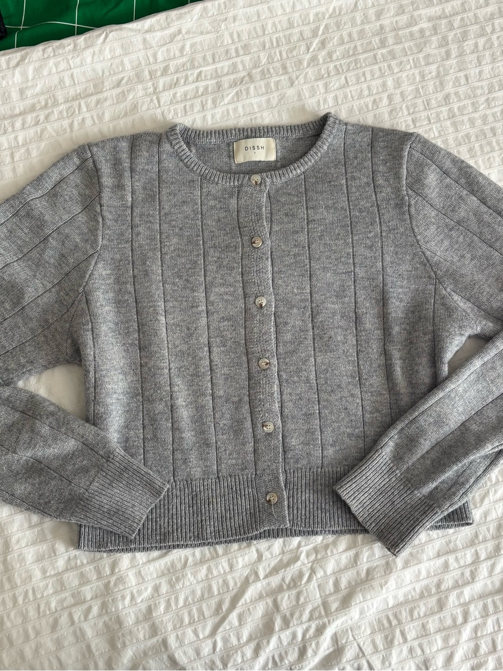 DISSH Gray Ribbed Button-Front Cardigan